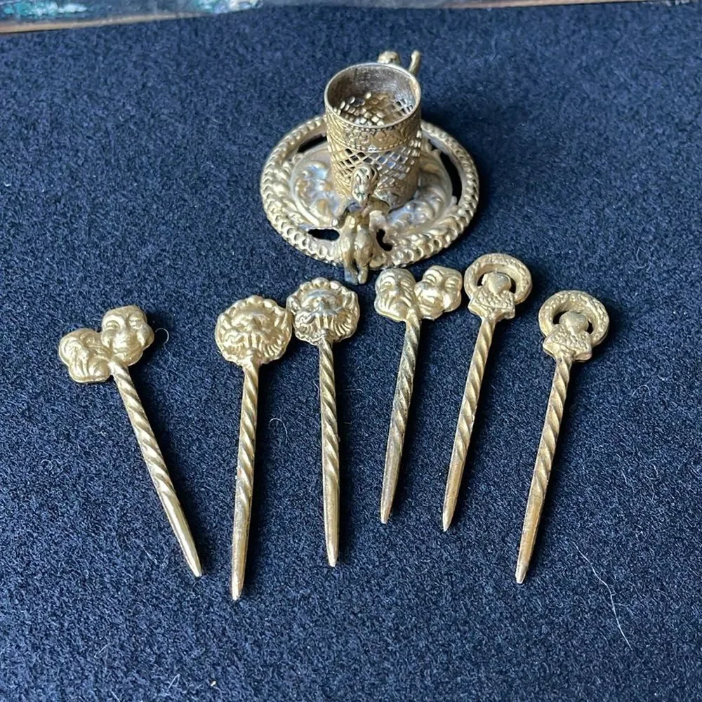 Baroque Cherub Cocktail Picks And Holder Gilt Ornate Vintage